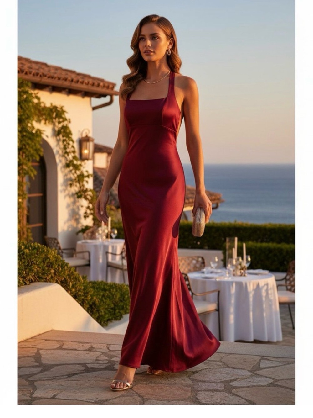 NWT Ever New April Satin Halter Maxi Gown Size 4 Open Back